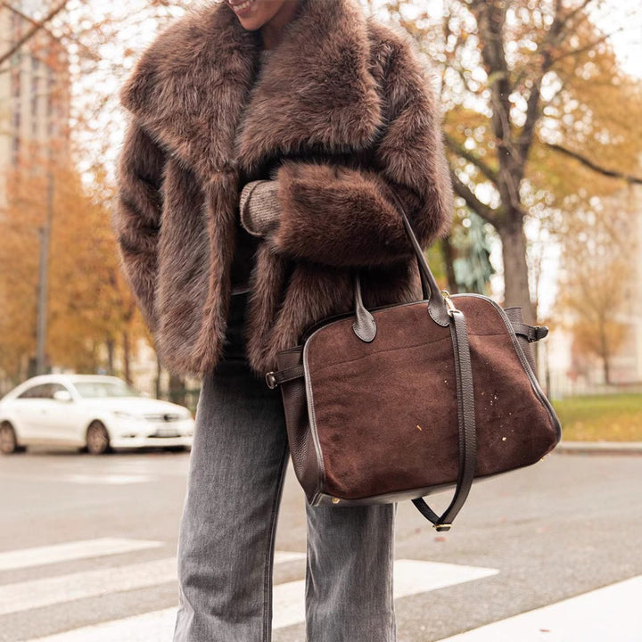 Luxury faux fur jacket for women with voluminous sleeves and a wide lapel Lune London