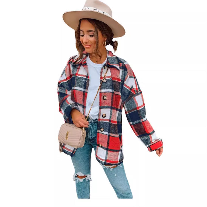 Casual checked flannel jacket for ladies with button details Lune London
