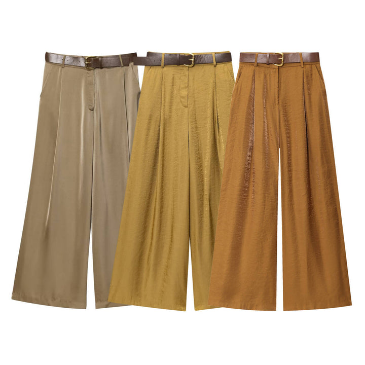 Wide palazzo pants for women with stylish belt and side slit Lune London