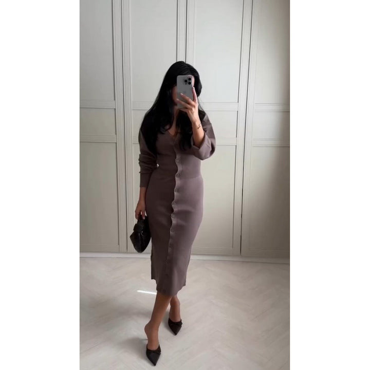 Long sleeve women's dress with button detail Lune London