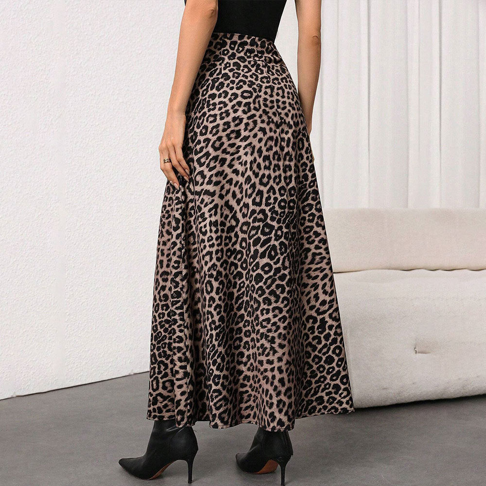 Jupe maxi pour femmes avec un motif léopard élégant et une taille haute Chic & Stil