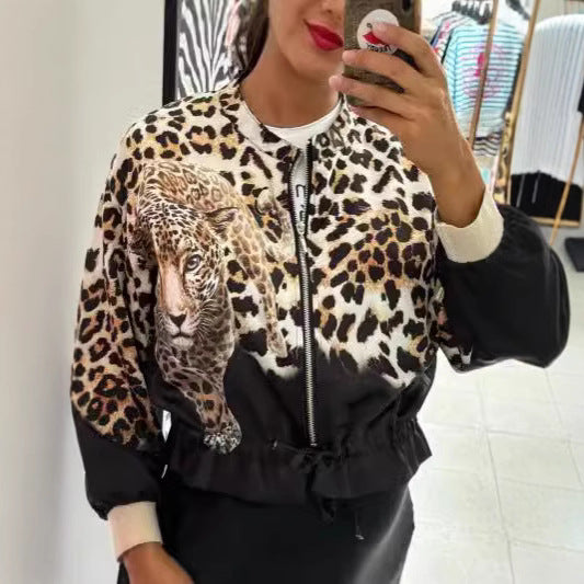 Women’s bomber jacket with animal print and elastic edges Lune London