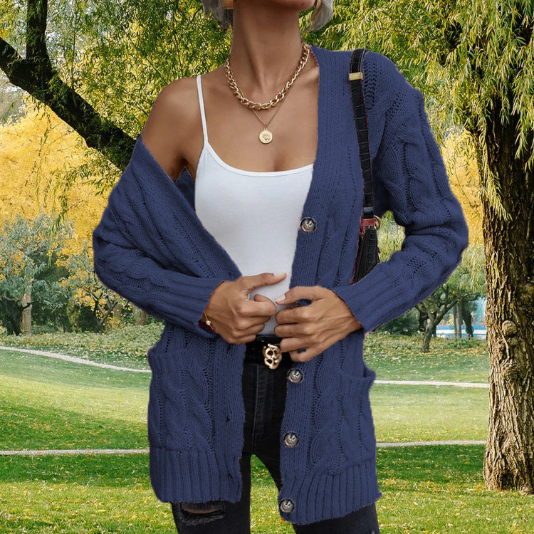 Chunky knit cardigan for women with pockets and trendy twisted pattern Lune Londonl