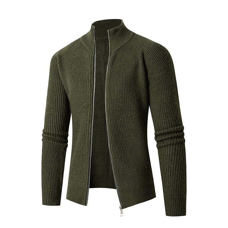Knitted jacket for men with high collar and fine rib structure Lune London