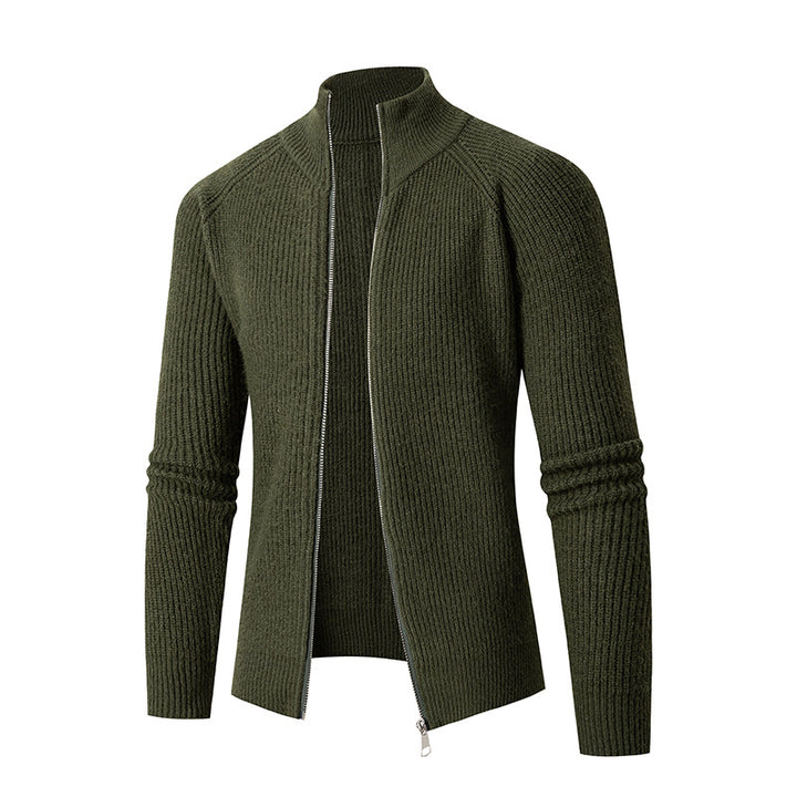 Knitted jacket for men with high collar and fine rib structure Lune London