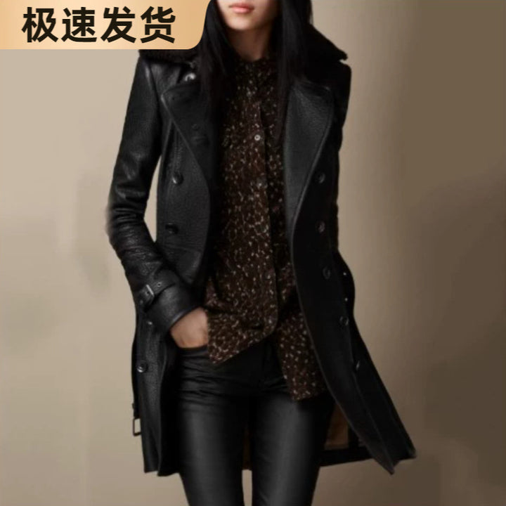 Leather jacket for women with foldable collar and high-quality details Lune London