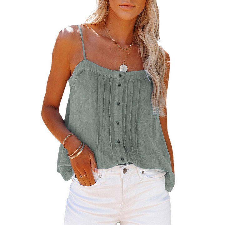 Lightweight women's tank top with spaghetti straps, plaid design and button details Lune London