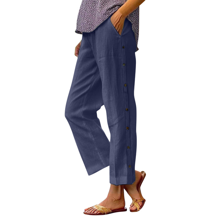 Women Lightweight and Breezy Summer Pants with Side Buttons Lune London