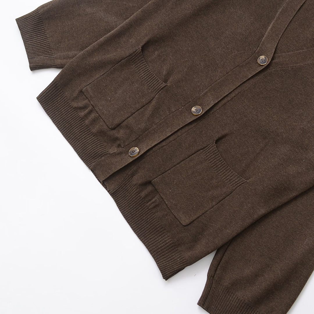 Knitted jacket for women with deep V-neck and practical pockets Lune London