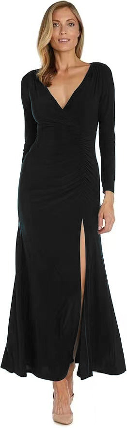 Elegant maxi dress for women with deep V-neckline and side slit Lune London