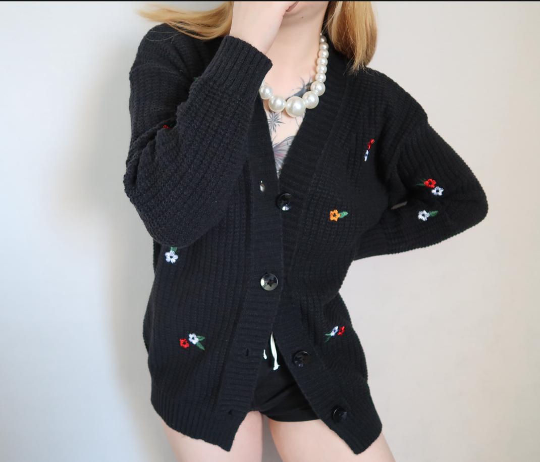 Women's knitted jacket with colorful floral embroidery Lune London