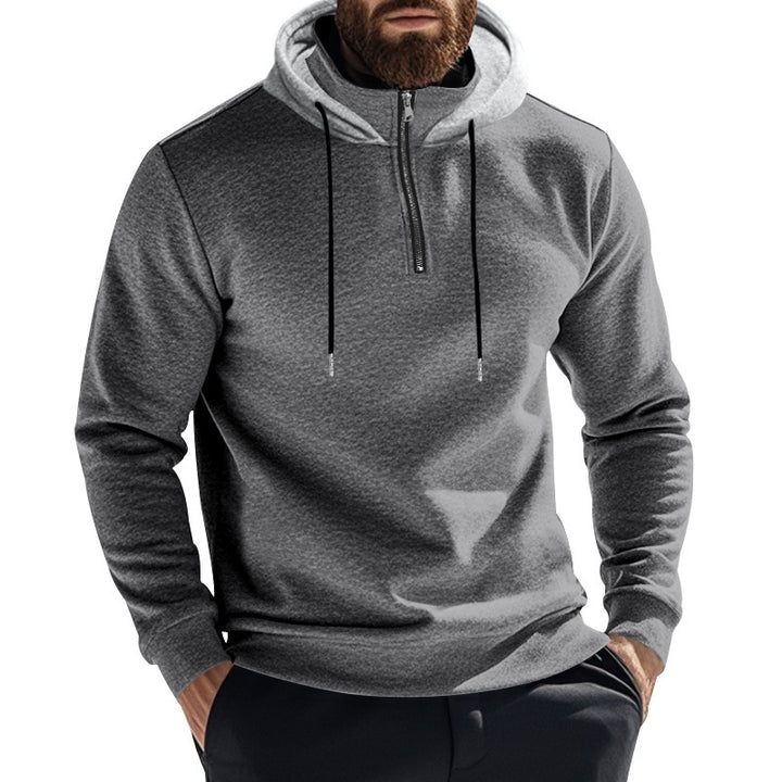Men's sporty hoodie with half-zip and modern hood construction Lune London