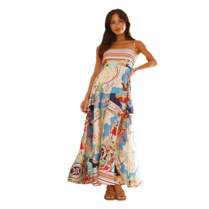 Long summer dress for women with a colorful patchwork design and practical pockets Chic & Stil