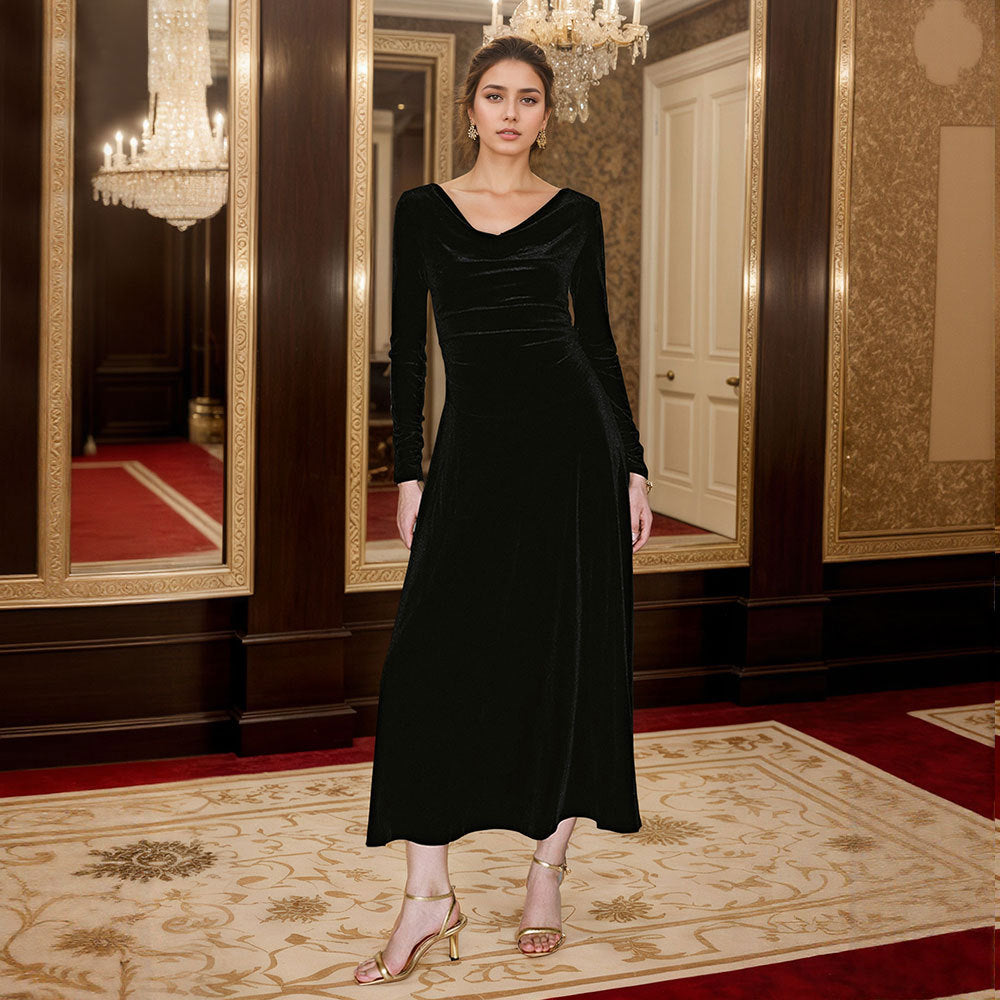 Elegant maxi dress for women with flattering draped neckline and long sleeves Chic & Stil