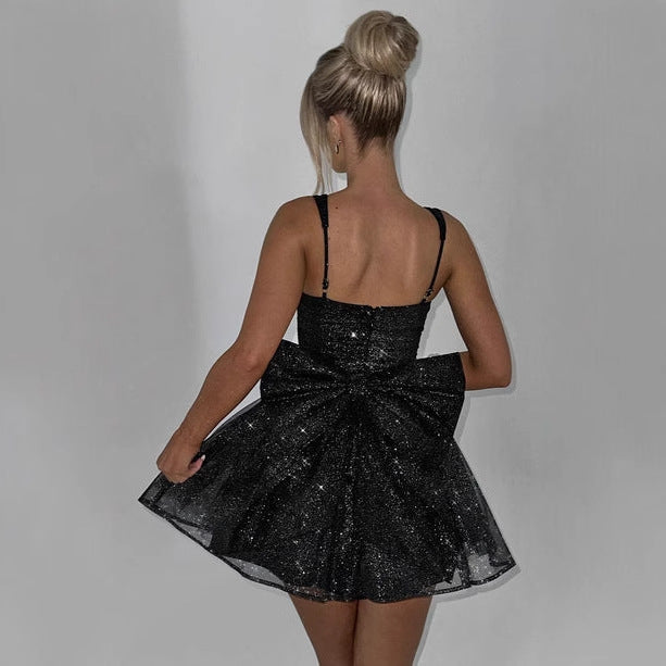 Women's festive cocktail dress with shimmering bodice and wide skirt Lune London