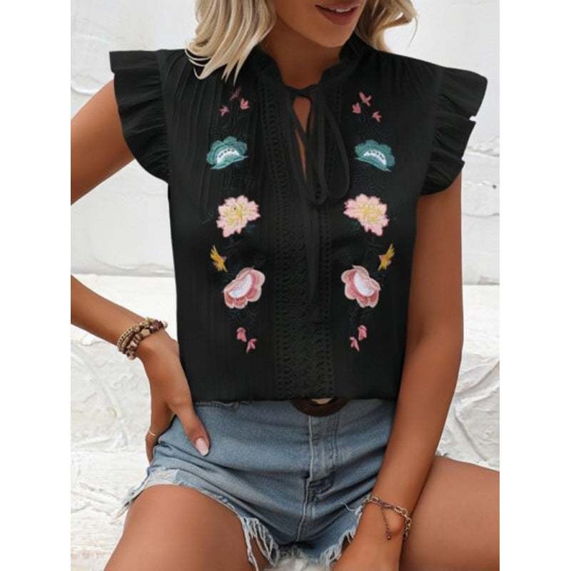 Embroidered ruffled sleeve blouse for women Lune London