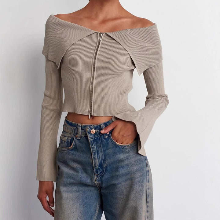 Women's cropped top with wide neckline and zipper Lune London