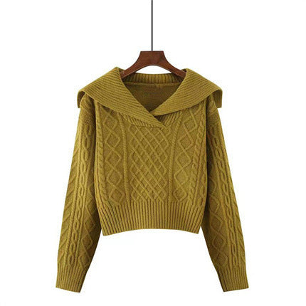 Knit sweater for women with wide collar and sophisticated twisted pattern Lune London
