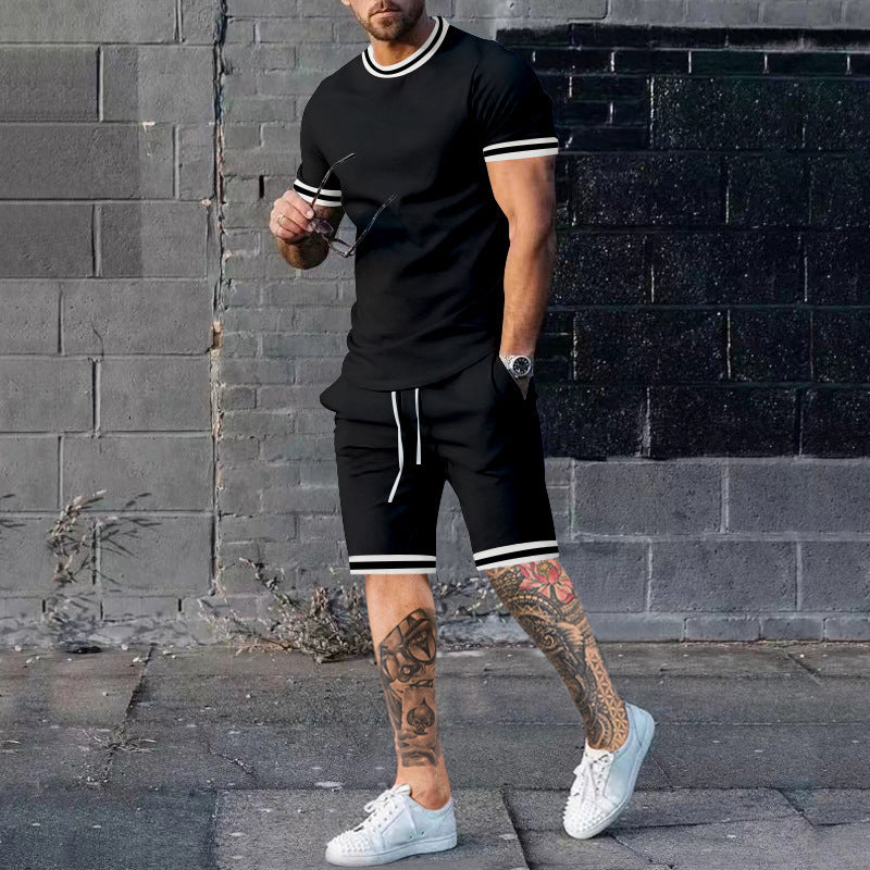 Men Short Sleeve Sport Set with Contrast Stripes Lune London