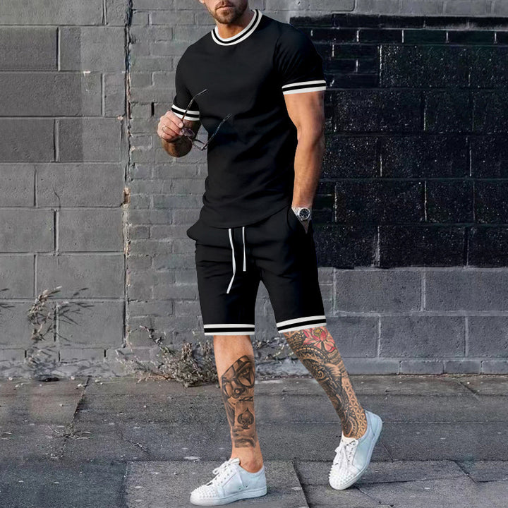 Men Short Sleeve Sport Set with Contrast Stripes Lune London