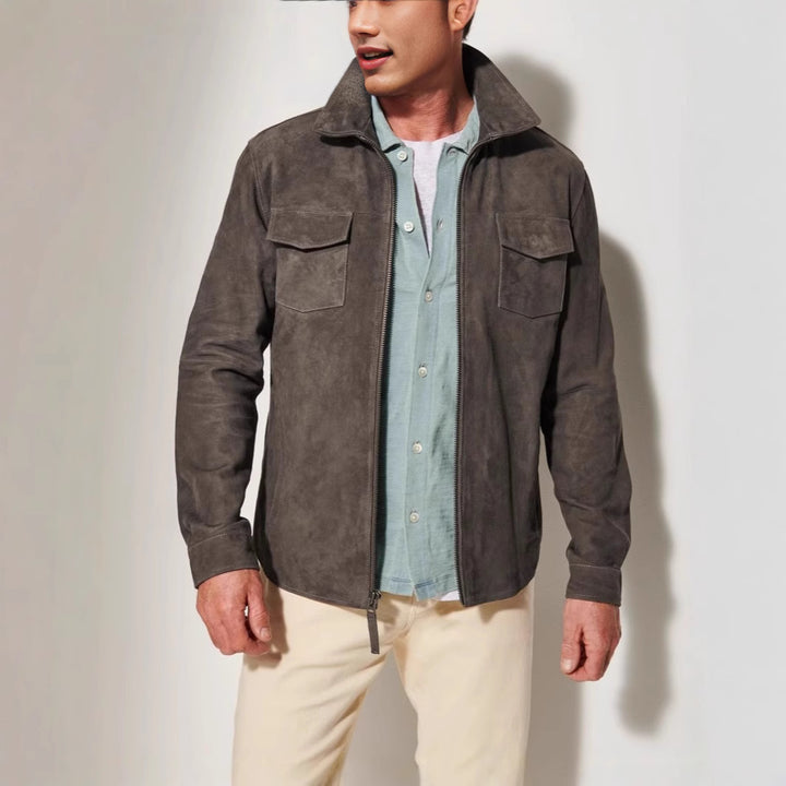 Elegant suede jacket for men with practical chest pockets Lune London