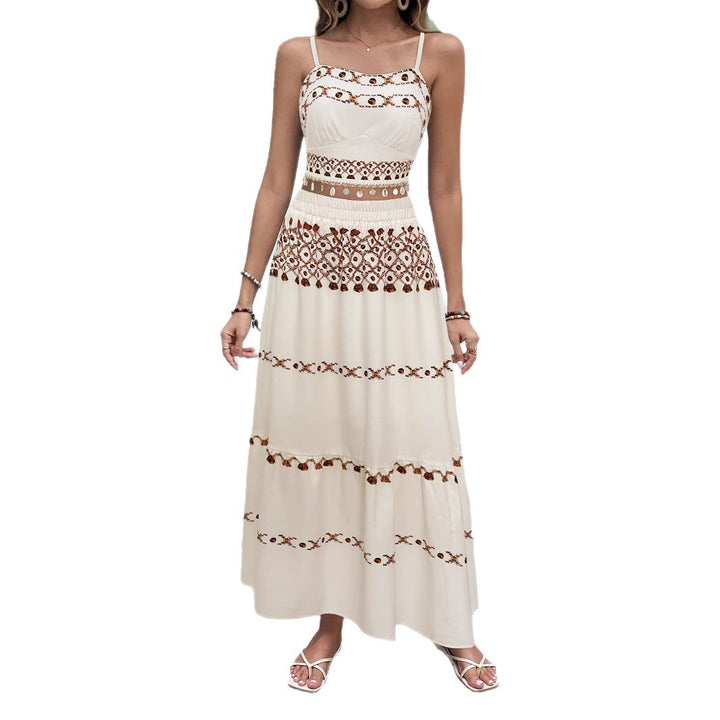 Maxi dress for women with delicate embroidered pattern and airy silhouette Lune London