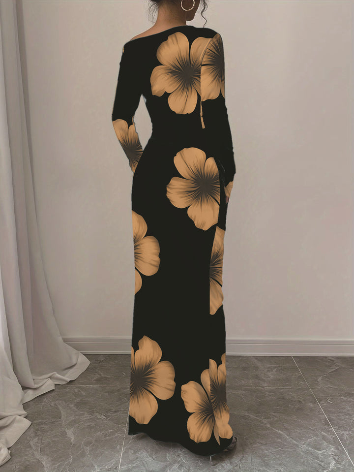 Elegant long dress with long sleeves for ladies with floral pattern Lune London
