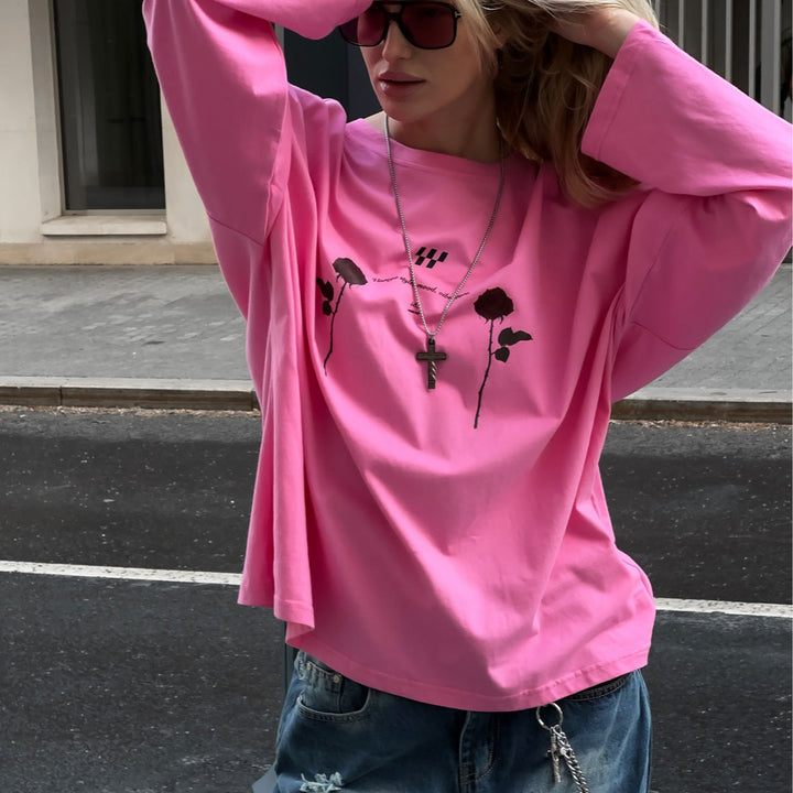 Women's oversized long sleeve T-shirt with floral graphic details Lune London