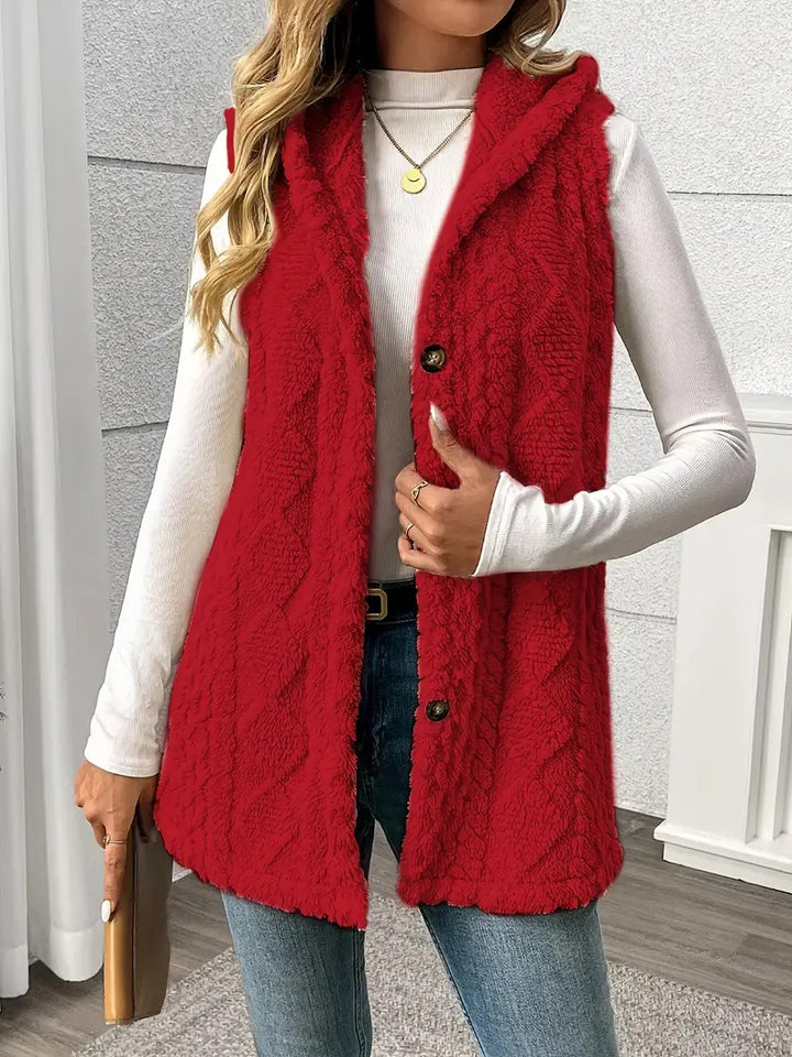 Women’s hooded vest in soft fabric with button placket Chic und Stil