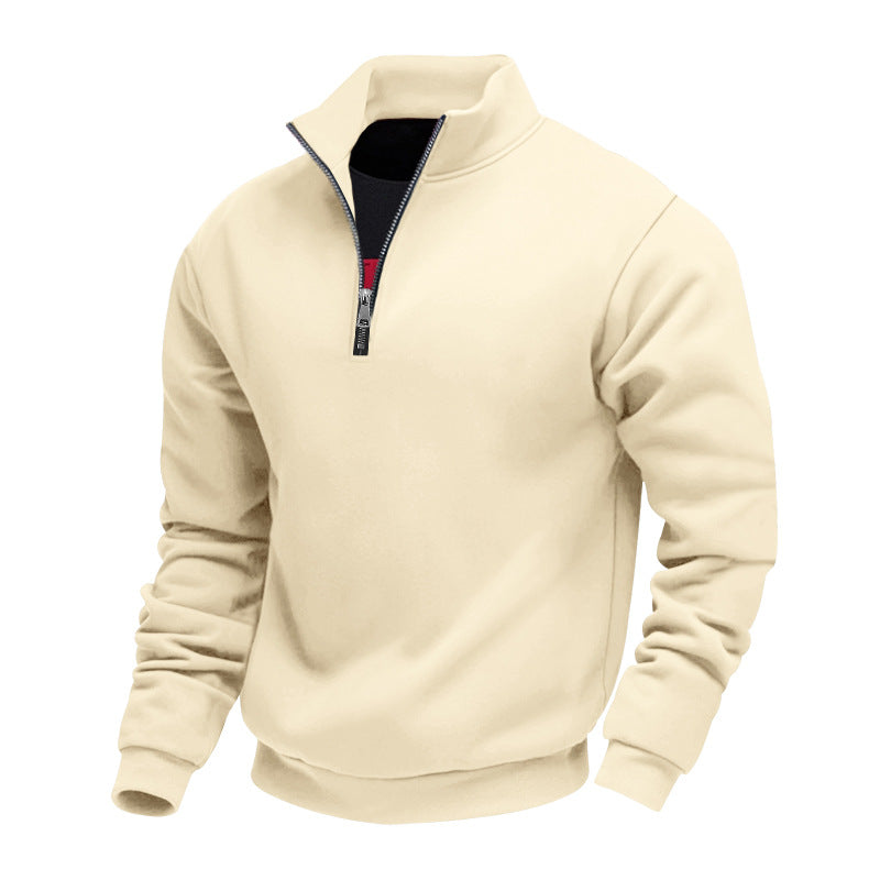 Men's Lightweight Fleece Pullover with Stand-Up Collar and Half-Length Zipper Lune London