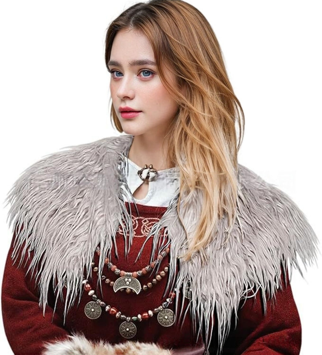Ladies elegant faux fur collar with artistic embellishments Lune London
