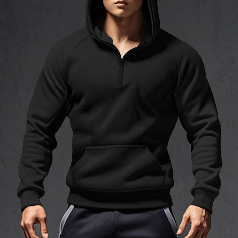 Men's sporty hoodie with half zip and kangaroo pouch Lune London