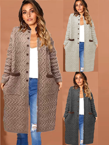 Women's knit coat with large braid design and practical pockets Lune London