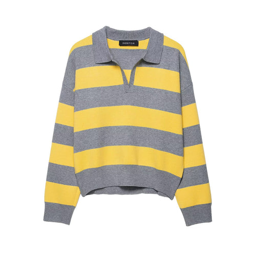 Casual knit sweater for women with polo collar and striped pattern Lune London