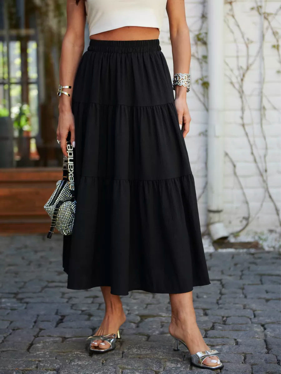 Long ruffled skirt for women in lightweight and flowy fabric with elastic waistband Lune London