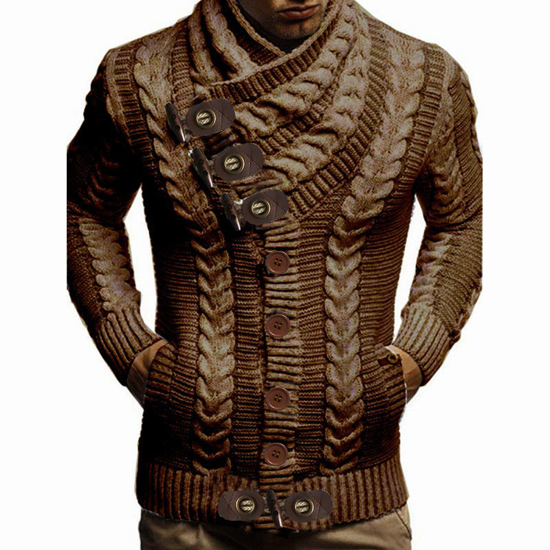 Men's chunky knit jacket with creative shawl collar and button details Lune London