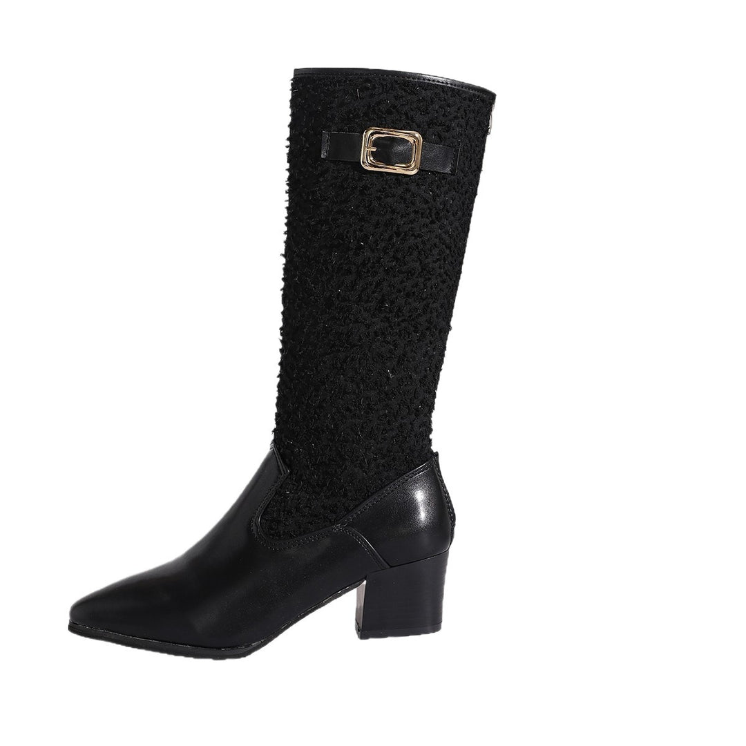 Fashion over-the-knee boots for women with an elegant knit pattern and blocked comfort.