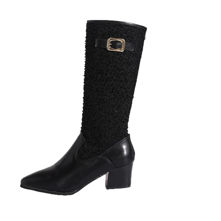 Fashion over-the-knee boots for women with an elegant knit pattern and blocked comfort.
