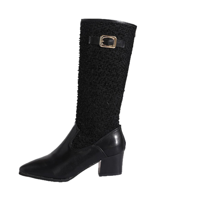 Lune London | Women's Fashionable Over-The-Knee Boots with Elegant Knit Pattern and Comfortable Block Heel