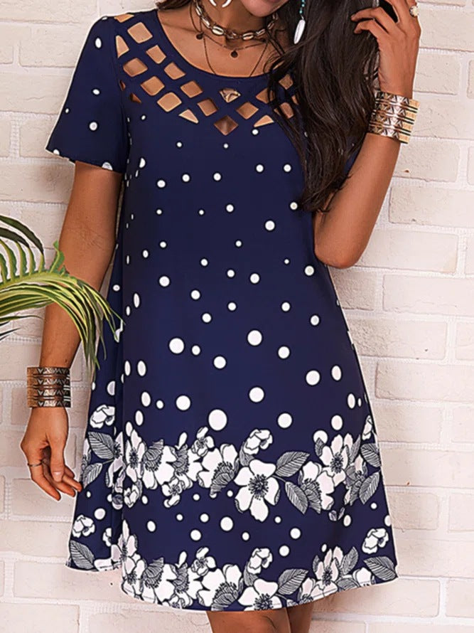 Leisure dress for women with a unique cut design and a floral accent Lune London