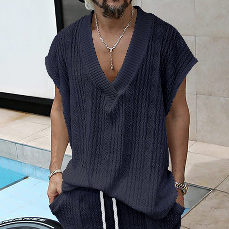 Casual Knit T-shirt for Men with V-neck and Oversized Fit Lune London