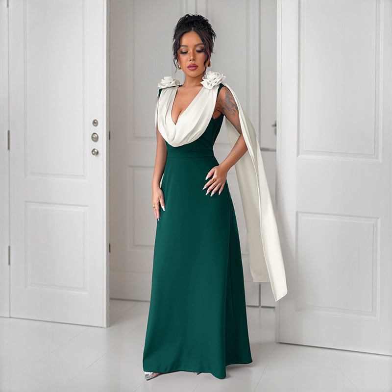 Elegant Maxi Dress for Women with Chic Draped Sleeves and Style