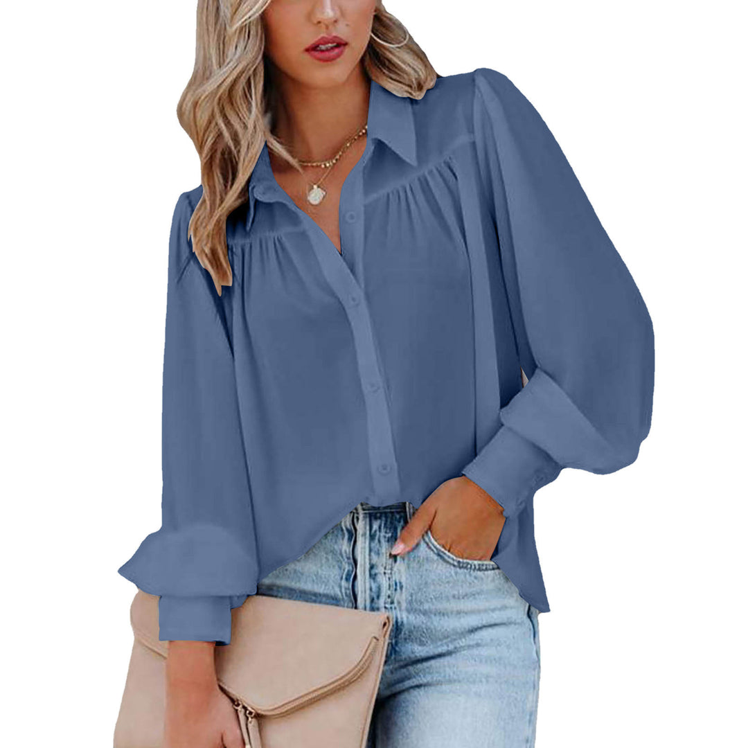 Elegant Women's Blouse with Puff Sleeves and Chic Button Details and Style