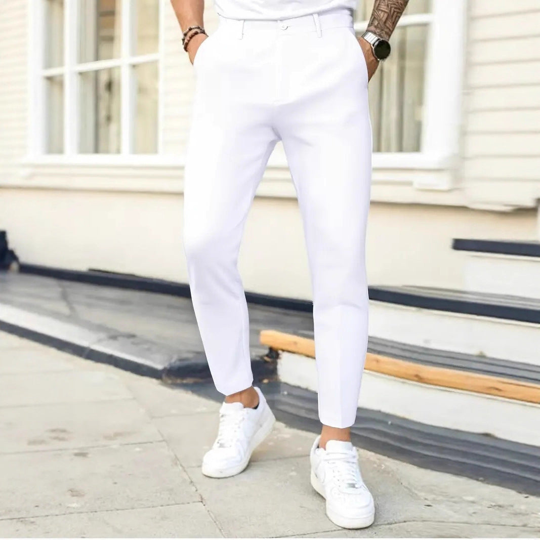 Modern slim fit suit trousers for men with elegant pleats Lune London