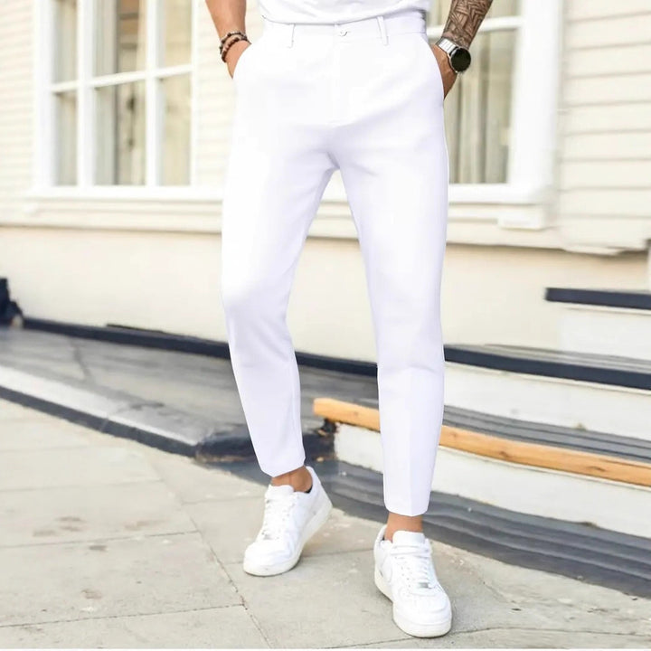 Modern slim fit suit trousers for men with elegant pleats Lune London