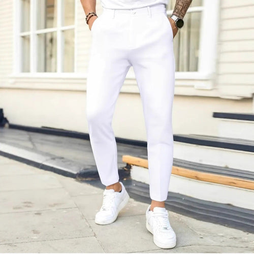 Modern slim fit suit trousers for men with elegant pleats Lune London