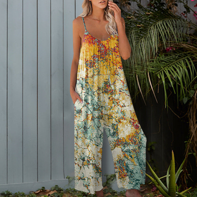 Ladies summer jumpsuit with floral design and practical pockets Lune London