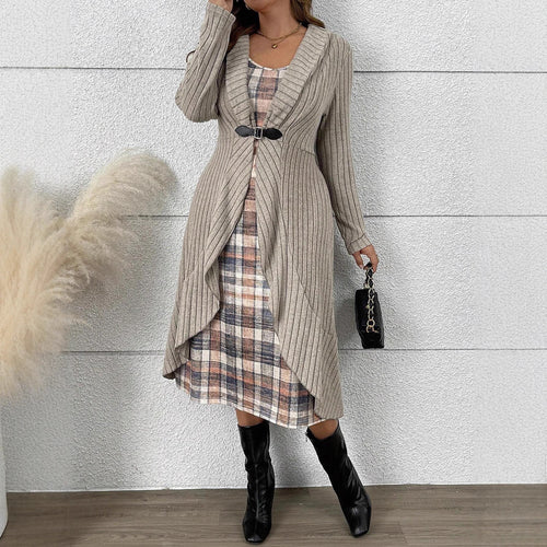 Knitted jacket for women with asymmetrical cut and decorative belt Lune London
