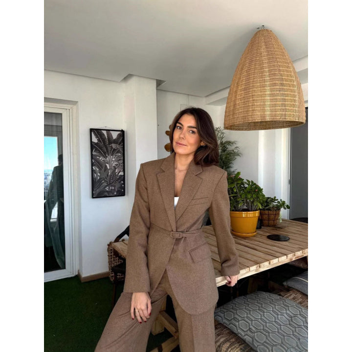 Women Elegant Blazer with Belt at the Waist and Practical Pockets Lune London