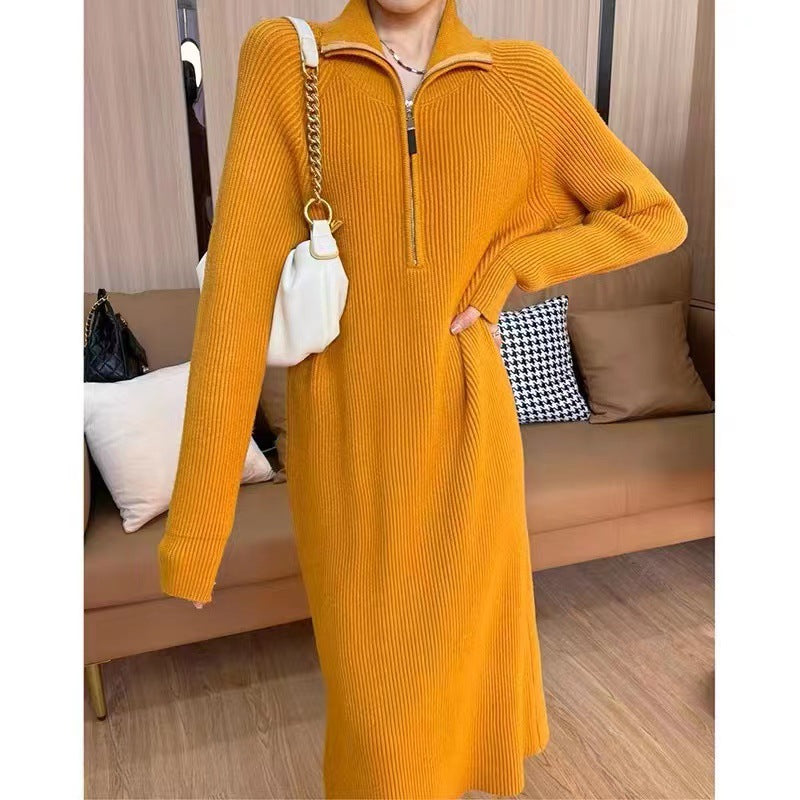 Women's Knit Dress with Zipper and Ribbed Texture Lune London